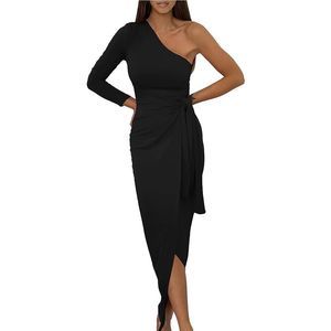 Womens black size medium Elegant Long Sleeve One Shoulder Cocktail Dress Bodycon